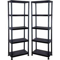 KORVIXA 2 x 5 Tier Black Plastic Shelving Shelves Racking | Size: 0.6m2