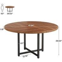 VOGREX Modern Round Dining Table for 4-6, 120cm Circle Kitchen Table in Brown