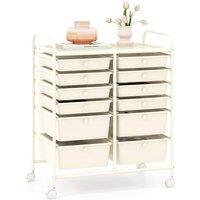 VOGREX White 12-Drawer Rolling Utility Storage Cart in Off-White