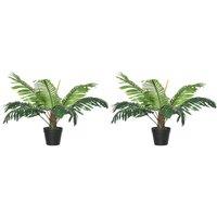 VOGREX 2 Pack 60cm (2FT) Potted Artificial Palm Trees in Green