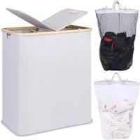 VOGREX 140L Double Laundry Basket With Lid & 2 Removable Bags in Light Grey