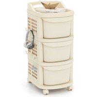 VOGREX White 3-Drawer Rolling Storage Cart with 6 Hooks in Cream