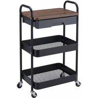 VOGREX 3-Tier Rolling Storage Trolley Kitchen Bathroom Narrow Rack in Black