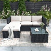 Tokpiedi Outdoor Rattan Wicker Patio Sofa & Coffee Table Set in Black