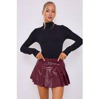 STYLEWISE Women's Pleated Faux Leather - Belted Tennis Style - Skort in Wine | Size: 10