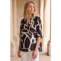 Roman Women's Abstract Print V-Neck Top in Black | Size: 14