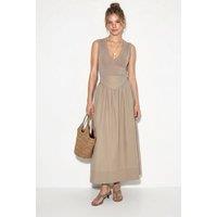 Bianco Lucci Women's High-Waist Maxi Skater Skirt in Stone | Size: Large