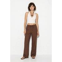 Bianco Lucci Women's Wide-leg Cotton Trousers With Drawstring Waist in Brown | Size: Medium