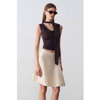 Dilvin Women's High-Waist Cotton Poplin A-Line Mini Skirt in Stone | Size: Small