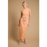 Oasis Women's Embroidered Mesh Lace Halterneck Midi Dress in Orange | Size: 8