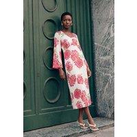Wallis Women's Floral Satin Contrast Midi Dress in Ivory | Size: 10