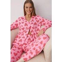 WOVCOR Women's 2-Piece Cotton Leopard Heart Knit Pajama Set in Pink | Size: Small