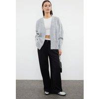 WOVCOR Women's Soft Textured Pocket Detailed Knit Cardigan in Grey | Size: Large