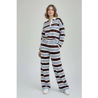 STYLEWISE Women's Stripe Rugby Collar Sweatshirt & Trouser Set in Brown | Size: S/M