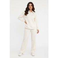 STYLEWISE Women's Rugby Top & Straight Leg Trouser Co-ord Set - Interlock - Two Piece in Cream | Size: XS/S