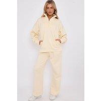 STYLEWISE Women's Fleece Half Zip Top - Wide Leg Jogger - Co-ord Set in Cream | Size: S/M