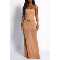 LEMONLUNAR Women's The Marina Nude Multiway Maxi-to-Mini Dress, Bandeau Neck, Sleeveless | Size: Large
