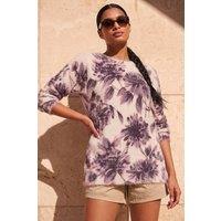 Roman Women's Floral Print Fluffy Knit Jumper in Light Pink | Size: 16