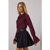 WOVCOR Women's Unlined Woven Party Blouse with Neck Tie Detail in Burgundy | Size: 14