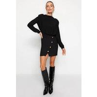 WOVCOR Women's Gold Button Draped Mini Woven Dress with Padded Shoulders in Black | Size: 10