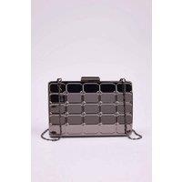 WOVCOR Women's Geometric Metal Chain Strap Clutch Bag in Metallic Silver