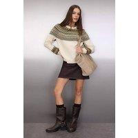 WOVCOR Women's Soft Textured Patterned Long Sleeve Knit Sweater in Ecru | Size: Medium