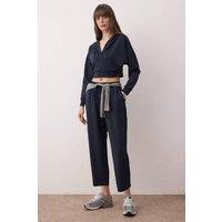 WOVCOR Women's 2 Piece Soft Knit Hooded Top & Straight Leg Trousers Set in Navy | Size: Large