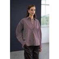 WOVCOR Women's Cotton Poplin Vertical Stripe Shirt in Burgundy | Size: 8
