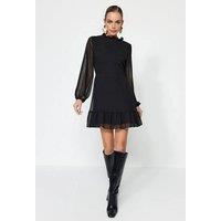 WOVCOR Women's Chiffon Ruffle Hem A-Line Mini Dress in Black | Size: 8