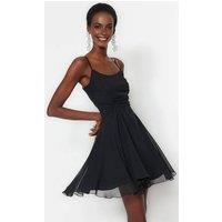 WOVCOR Women's Strappy Ring Detail Flippy Skater Mini Dress with Zip in Black | Size: 12
