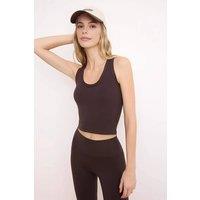 WOVCOR Women's Sleeveless Scoop Neck Slim Fit Cropped Sports Top in Brown | Size: Medium
