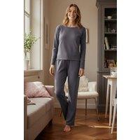 WOVCOR Women's Soft Touch Long Sleeve Pyjama Top & Wide Leg Trouser Set in Grey | Size: XL