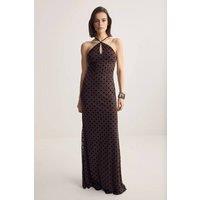WOVCOR Women's Polka Dot Halterneck Maxi Occasion Dress in Brown | Size: 8