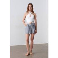 Dilvin Women's High-Waist Tailored Wide-Leg Shorts in Grey | Size: Medium