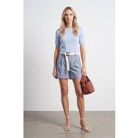 Dilvin Women's Belted High-waist Tailored Shorts in Pale Blue | Size: Medium