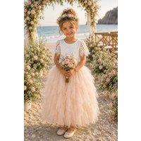 UK Flower Girl Boutique Girl's Bohemian Princess Dress in Light Beige | Size: 12-18 m