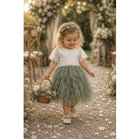 UK Flower Girl Boutique Girl's Bohemian Princess Dress in Light Green | Size: 3-4 Years