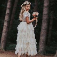 UK Flower Girl Boutique Girl's Bohemian Princess Dress in Cream | Size: 12-18 m