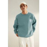 WOVCOR Men's Fleece Lined Floral Print Sweatshirt in Turquoise | Size: XL