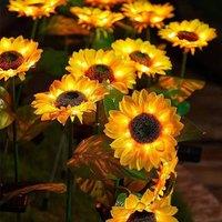 KORVIXA 2X Three Head Sunflower Solar Powered 3 Heads LED Garden Light in Yellow | Size: 100 cm
