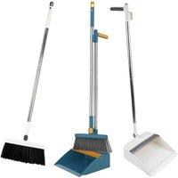 NESTLUNE Long Handled Dustpan & Brush Set Strong Metal Blue | Size: 100 cm x 15 cm