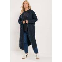 Yours Women's Buttoned Through Hooded Maxi Jacket in Dark Navy | Size: 22-24