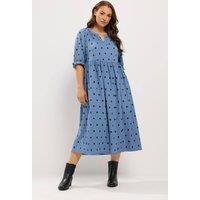 Yours Women's Notch Neck Spot Maxi Dress in Blue | Size: 22-24