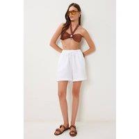 Happiness Istanbul Women's High Waist Wide Leg Cotton Shorts in White | Size: Small