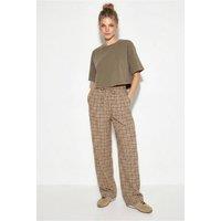 Bianco Lucci Women's Plaid Wide-Leg Trousers in Camel | Size: Medium