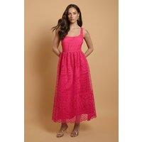 Oasis Women's Premium Square Neck Lace Midi Dress in Hot Pink | Size: 10