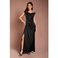 Coast Women's Satin Bardot Bridesmaid Maxi Dress with Waist Ruching Detail in Black | Size: 10