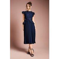 Coast Women's Lace Bodice Peplum Midi Dress in Navy | Size: 12