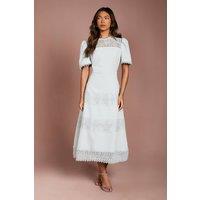 Coast Women's Lace Trim Crepe Dress in Duck Egg | Size: 10