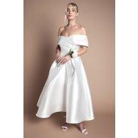 Coast Women's Lisa Tan Petite Twill Bardot Waisted Midi Wedding Dress in Ivory | Size: 10